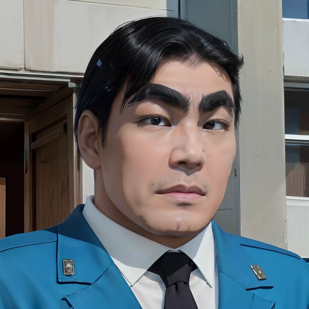 K4nk1CH1 people, Police uniform, Black eyes, Connect the eyebrows, Character Design Police Man