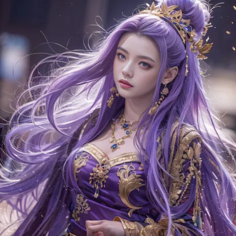 32k（tmasterpiece，k hd，hyper hd，32k）long flowing bright purple hair，lunar soil，zydink， a color，  xuzhou people （silly girl）， （sil...