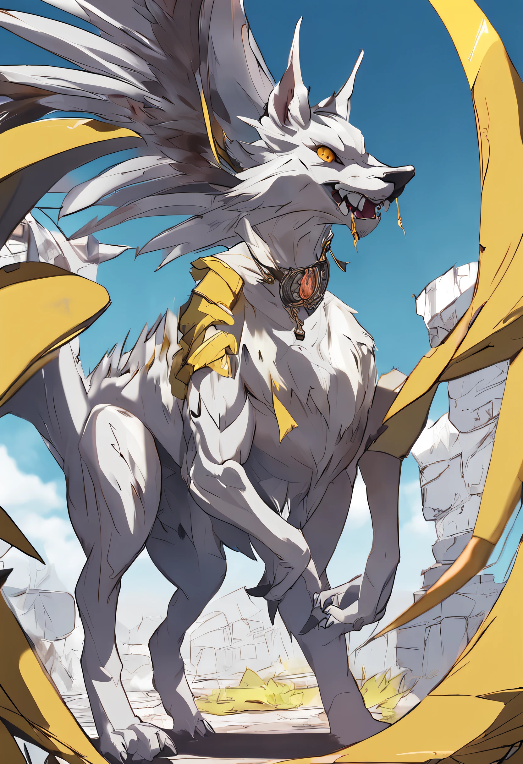 A close up of a white and yellow dragon with a yellow tail - SeaArt AI