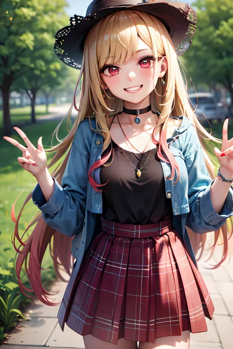 masterpiece, best quality, highres, kitagawa marin, 1girl, blonde hair, long hair, multicolored hair, red eyes, jewelry, earring...
