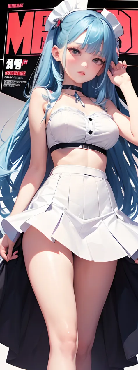 Beutiful women，Double-handed skirt，white  panties，choker necklace，Short clothes，underbust，超高分辨率，Two-dimensional comic book style
