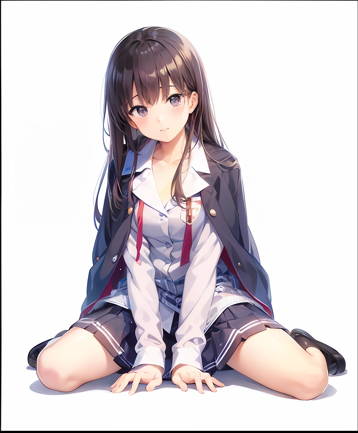 Anime girl sitting on the ground，legs crossed, Beautiful Anime High School Girls, beautiful anime girl crouching, anime moe art style, Smooth anime CG art, anime best girl, Cute anime girl, (Anime girl), attractive anime girls, seductive anime girls, Anime girl, An anime girl, iwakura lain, the anime girl is crouching, pretty anime girl