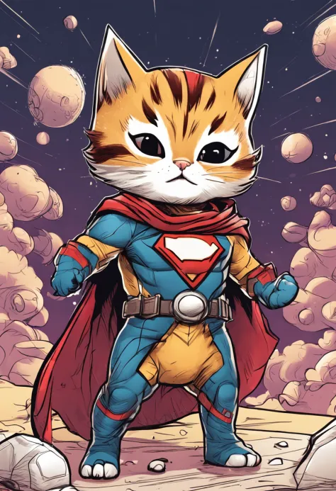 kitten wearing superhero outfit, art based on manga style comics