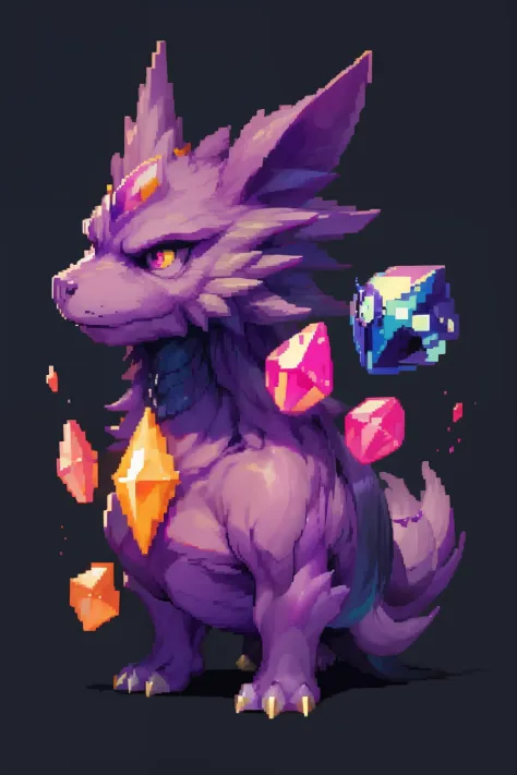 purpleish color、Gem Monsters:1.1、onimous、Pixel art、simple background