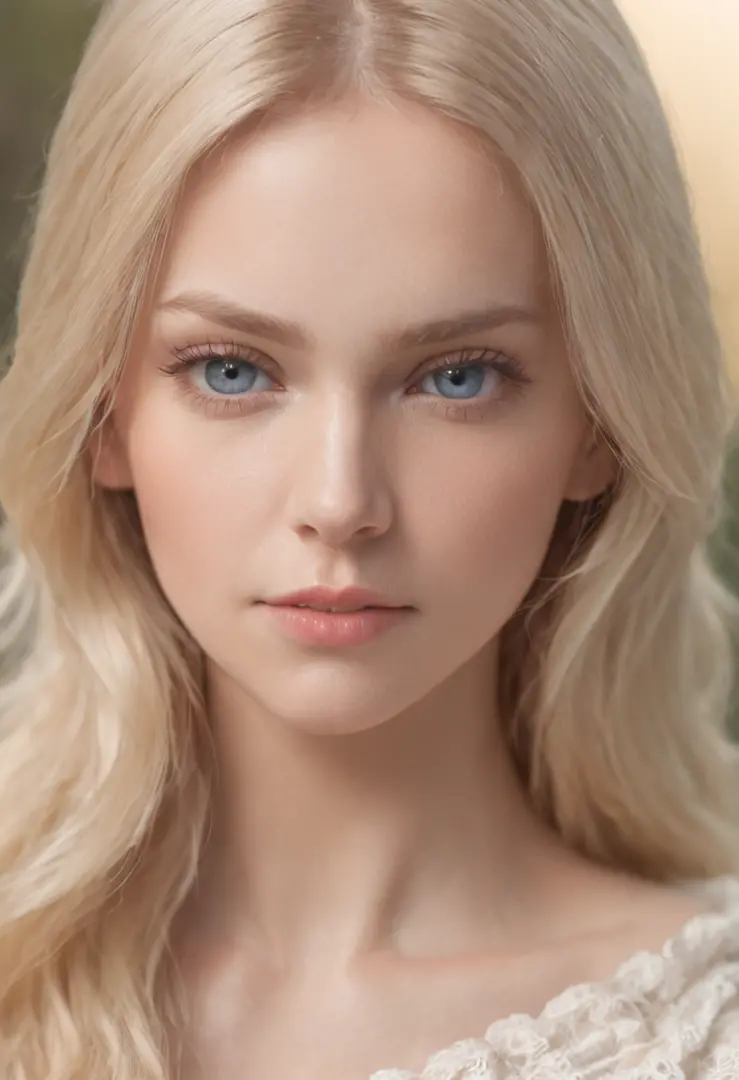 of a real，Perfect facial features，Realistic skin texture，Cute baby girl，closeup cleavage，head portrait，Pout，Blue eyes，Long blonde hair，depth of fields，dynamic blur，high light，Real light，Ray traching，oc rendered，Hyper-realistic，best qualtiy，8K，Works of mast...