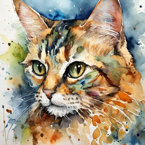 cute cat watercolor sublimation, vector art, illustration, intricate details, highly detailed, full details, 12k, high resolution, UHD,