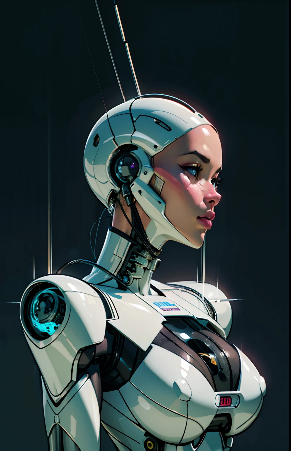 Rendu 3D complexe ultra détaillé d&#39;un beau profil en porcelaine visage Android de femme, cyborg, pièces robotiques, 150 millimètres, beau studio lumière douce, lumière de jante, détails vibrants, cyberpunk luxueux, dentelle, hyperréaliste, anatomique, muscles du visage, câbles électriques, puce électronique, élégant, beau fond, rendu d&#39;octane, h. r. Style Giger, 8k, meilleure qualité, chef-d&#39;œuvre, illustration, un extrêmement délicat et beau, extrêmement détaillé ,cg ,Unité ,Fond d&#39;écran, (réaliste, photo-réaliste:1.37),incroyable, finement détailler, chef-d&#39;œuvre,meilleure qualité,art officiel, extrêmement détaillé cg Unité 8k Fond d&#39;écran, absurdes, incredibly absurdes,  robot, perles d&#39;argent, Tout le corps