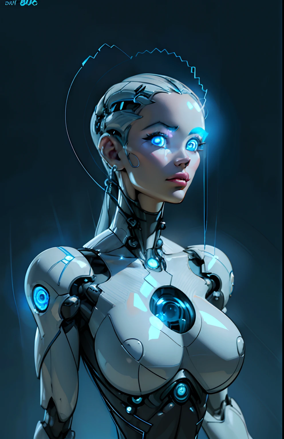 复杂 3D 渲染超详细的美丽瓷器侧面女人机器人脸, 机器人, 机器人ic parts, 150 毫米, 美丽的工作室柔和的灯光, 边缘光, 生动的细节, 奢华赛博朋克, 蕾丝, ((闪亮的蓝眼睛:1.5)), hyper实际的, 解剖的, 面部肌肉, 电缆电线, 微芯片, 优雅的, 美丽的背景, 辛烷值渲染, H. r. 吉格风格, 8千, 最好的质量, 杰作, 插图, 极其精致和美丽, 极其详细 ,CG ,统一 ,墙纸, (实际的, photo-实际的:1.37),惊人的, 精细细节, 杰作,最好的质量,官方艺术, 极其详细 CG 统一 8千 墙纸, 荒诞, incredibly 荒诞,  机器人, 银珠, 全身