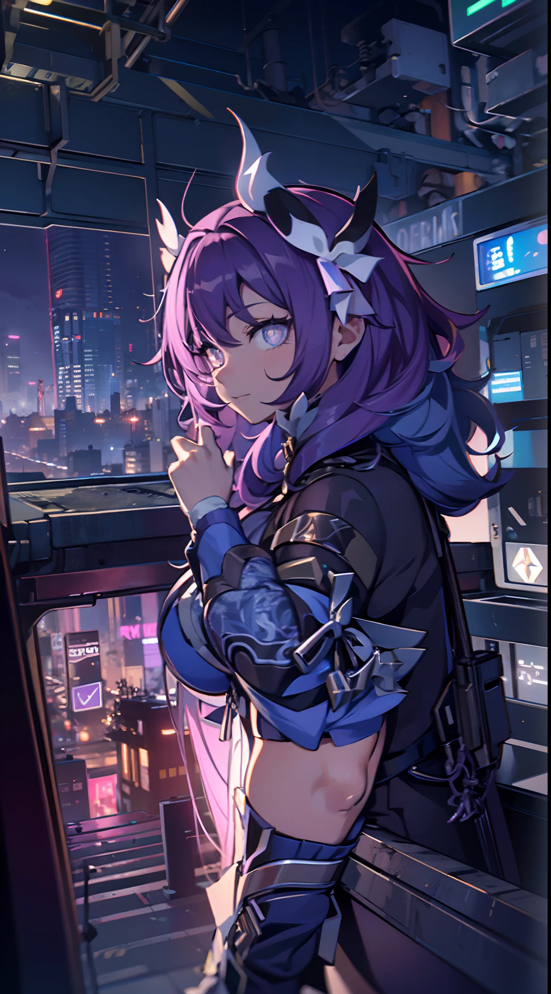 natta, Colorful cyberpunk city background,  of street, elysia,honkai impact,, blue colored eyes, glare eyes, blackstockings, back-illuminated, Glow Up, Surveying the audience, Low angle lens, looking up lens, perfect composition, perfect delicacy of light and shadow, 8k