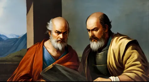 Socrates debating with Plato