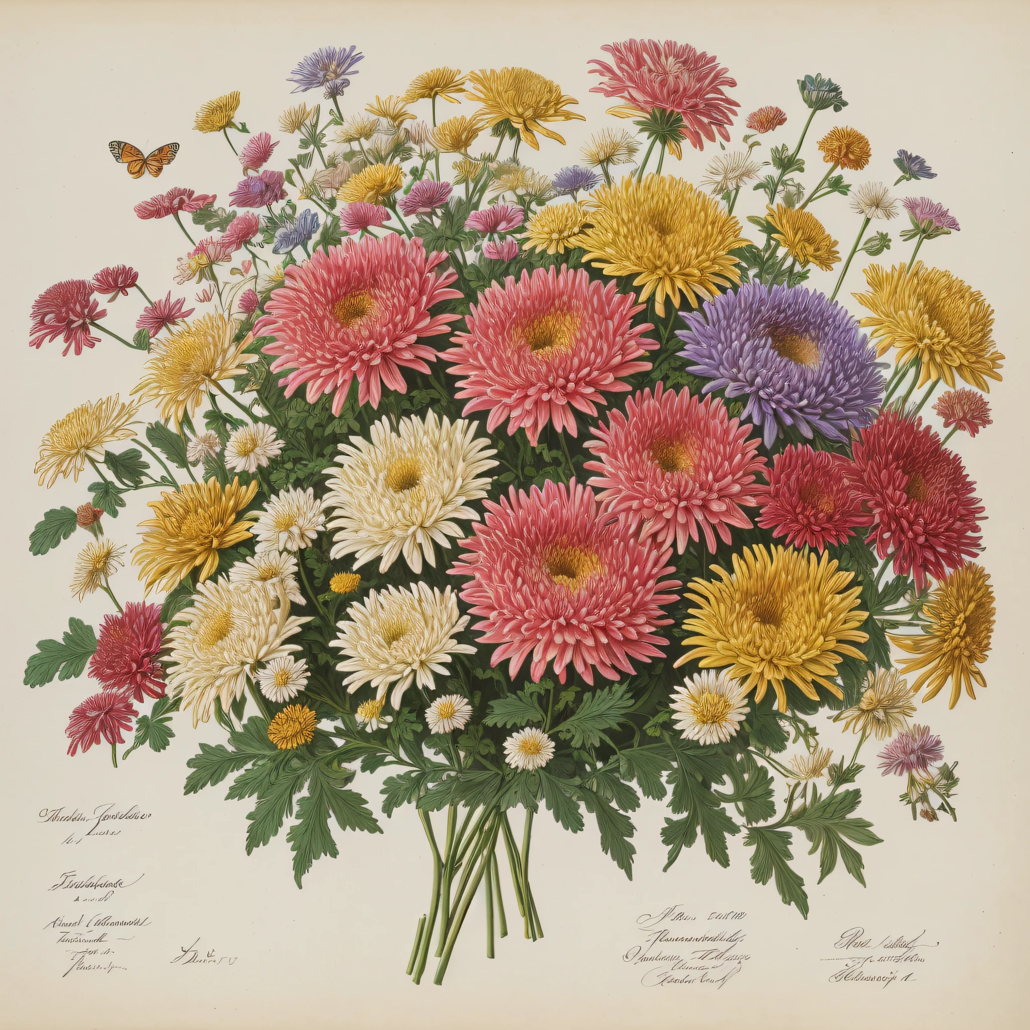 (beste-Qualit: 1.2), (ausführlich: 1.2), (Meisterstück: 1.2), Vintage botanische Illustrationen von Schmetterlingen und Bienen, ((Chrysanthemenstrauß))  (1770-1775) in hoher Auflösung von John Edwards