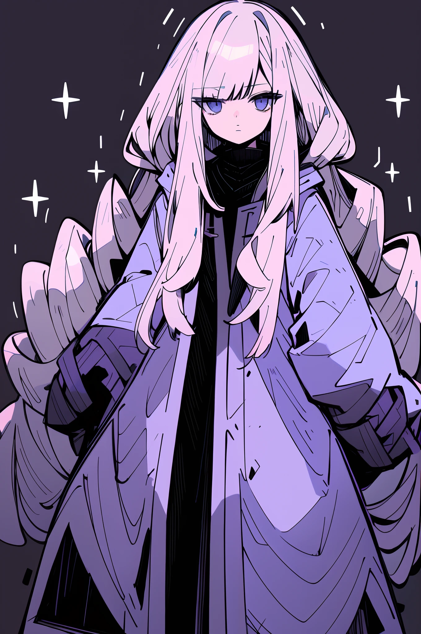 1girll,long  white hair，blue color eyes，nobles，Wizard robes，The scepter of the cross（1.6），with black background，Small luminescent crystals that float（1.2），expressiveless