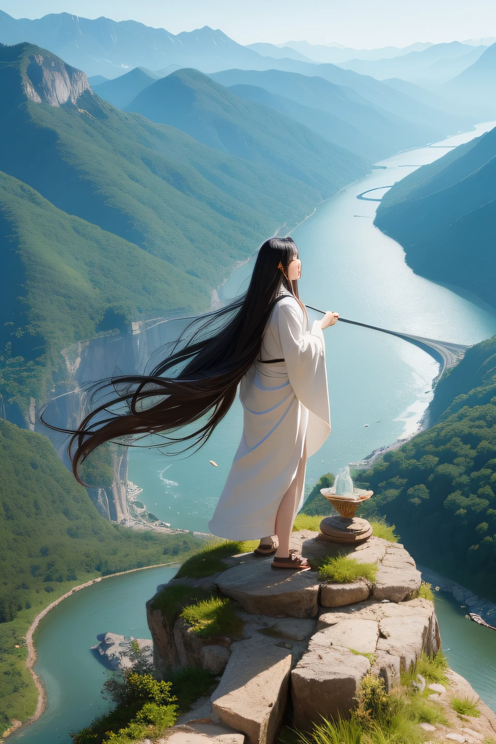 (great masterpiece、top-quality、high-level image quality)、Beautiful mountain ranges、Big rivers、river stream、crystal clear skies、Strong sunlight、Spiritual Power、Spiritual Love、Lively、Great Spirit、altruism、Condor flies away、(Spiritual Natural World)、