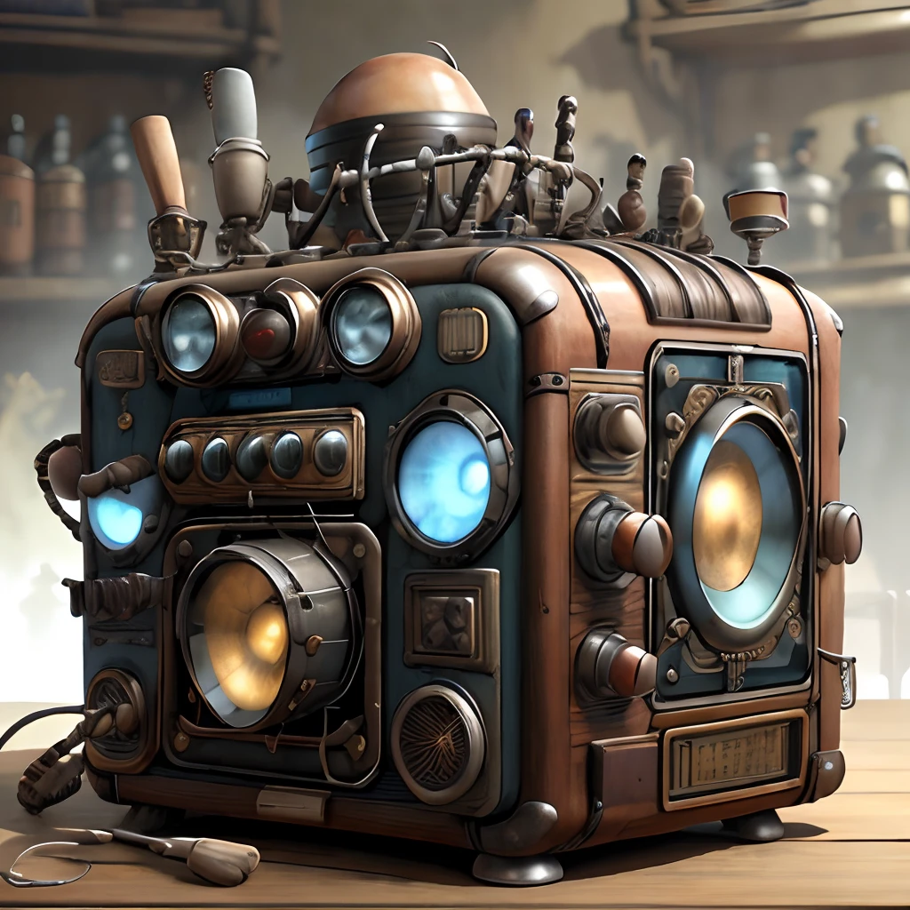 RÁDIO STEAMPUNKAI, com detalhes de cultura japonesa.