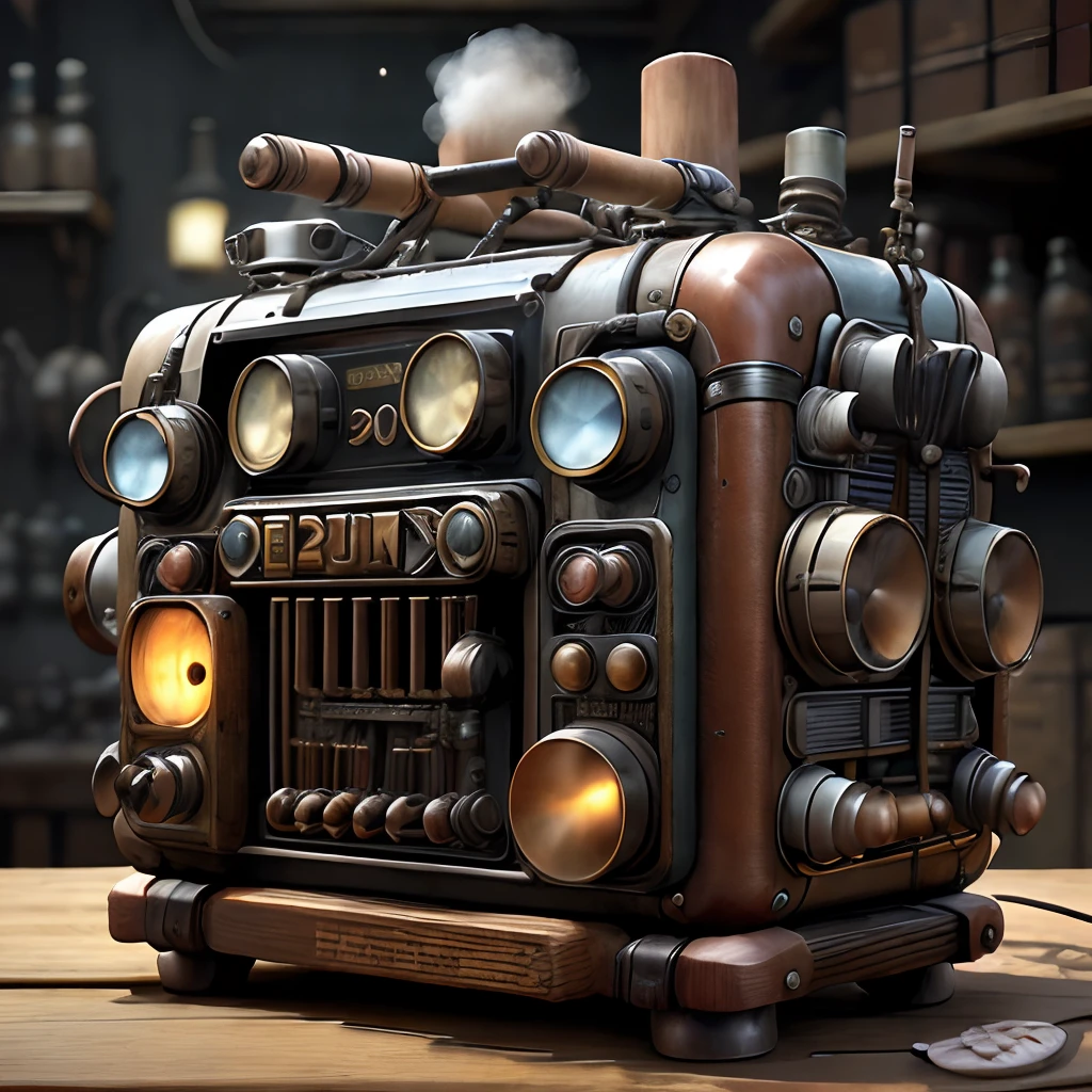 RÁDIO STEAMPUNKAI, com detalhes de cultura japonesa.