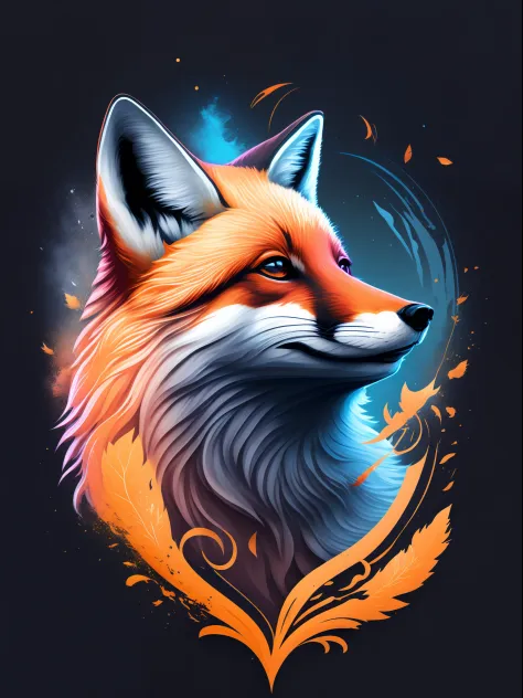 a fox's head on the dark splash, tshirt design, rzminjourney, vector-art