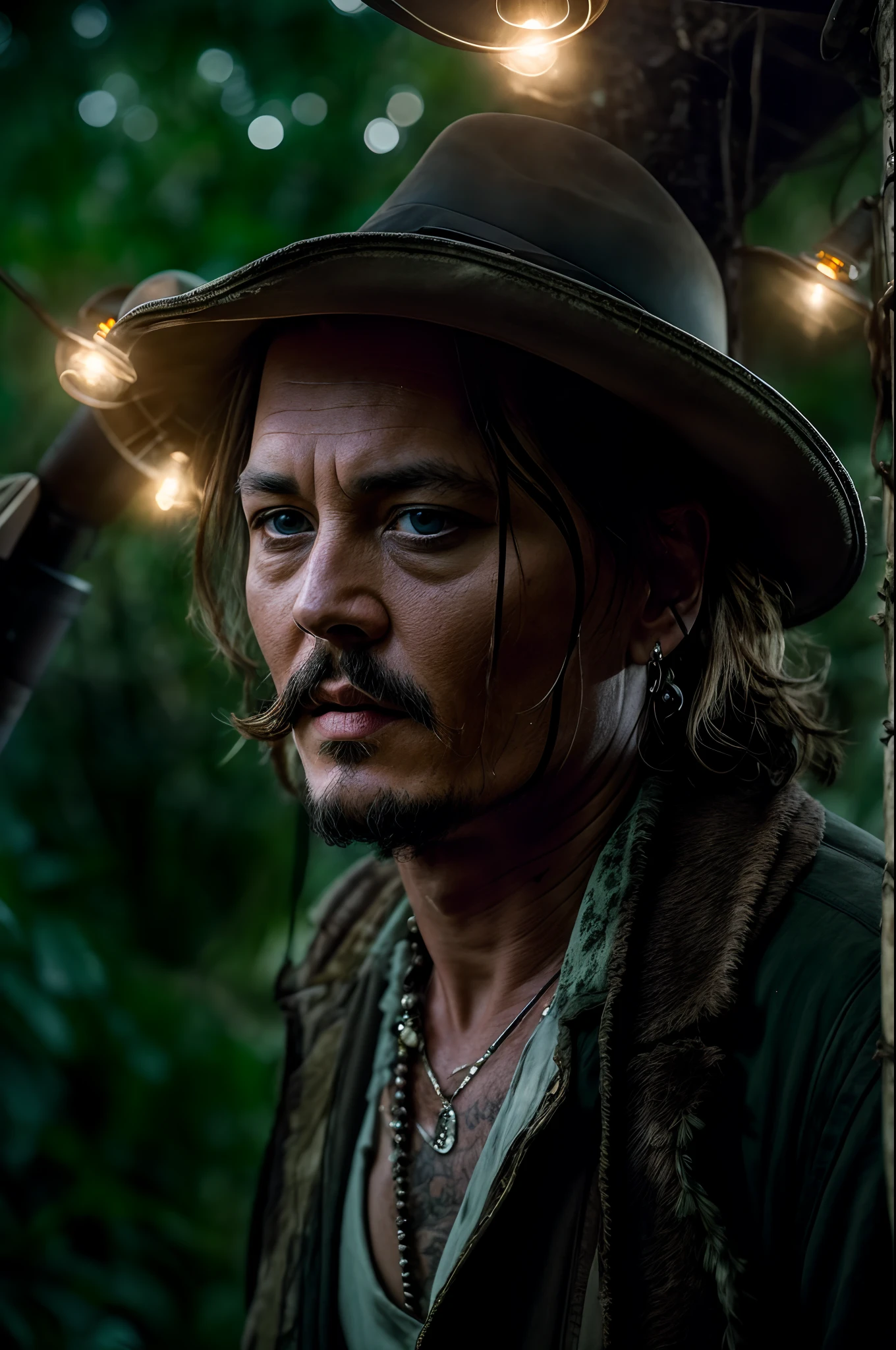 masterpiece, johnny depp walking through the jungle at night (night ...