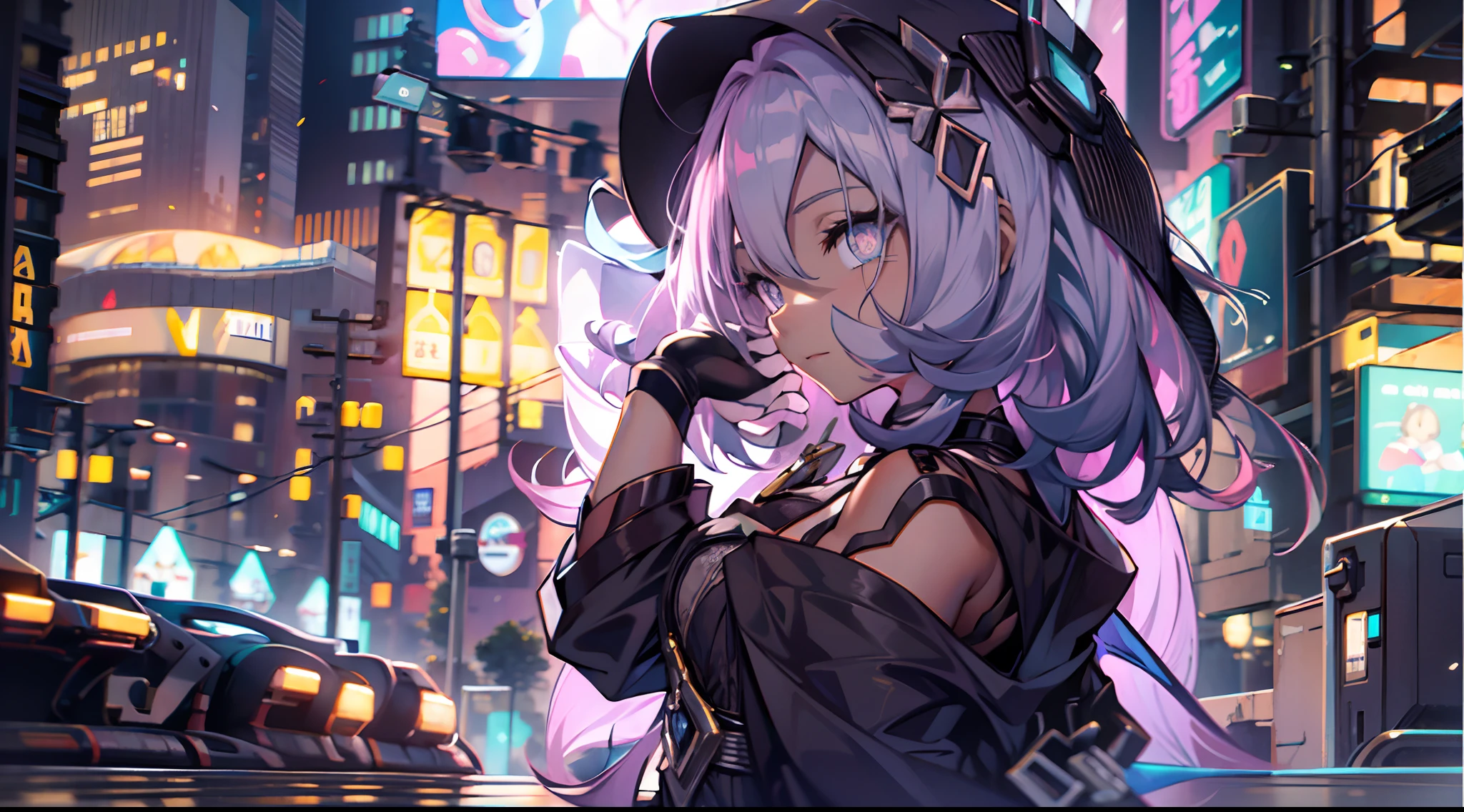 natta, Colorful cyberpunk city background,  of street, elysia,honkai impact, blue colored eyes, glare eyes, blackstockings, back-illuminated, Glow Up, Surveying the audience, Low angle lens, looking up lens, perfect composition, perfect delicacy of light and shadow, 8k