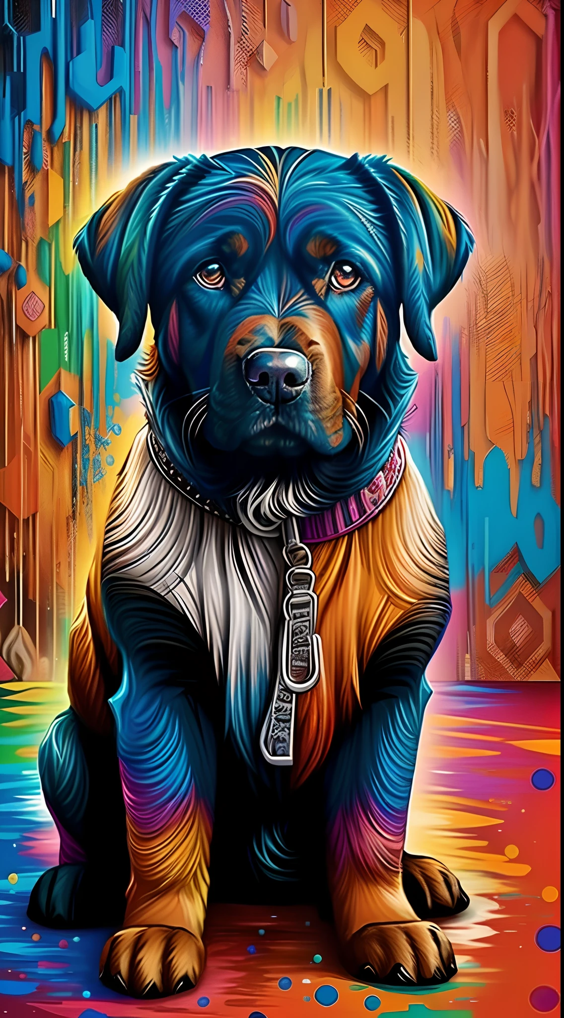 (Cachorro Labrador retrivier de colorful hair  ),(best pose),(best angle), (better expression), Eduardo Kobra quilting ,multidimensional geometric wall PORTRAIT, artistry, chibi,
yang08k, comely, Colouring,
Primary works, top-quality, best qualityer, offcial art, Beautiful and Aesthetic, colorful hair,