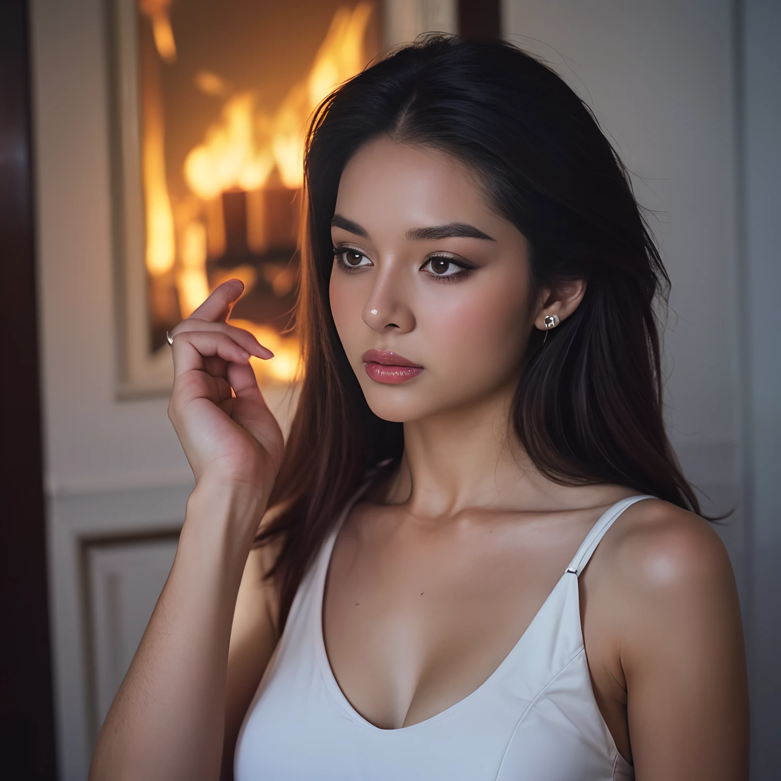 (Upper_body:1.2), best quality, (8k, RAW photo, best quality, masterpiece:1.2), (realistic, photo-realistic:1.4), (1girl), in the fire