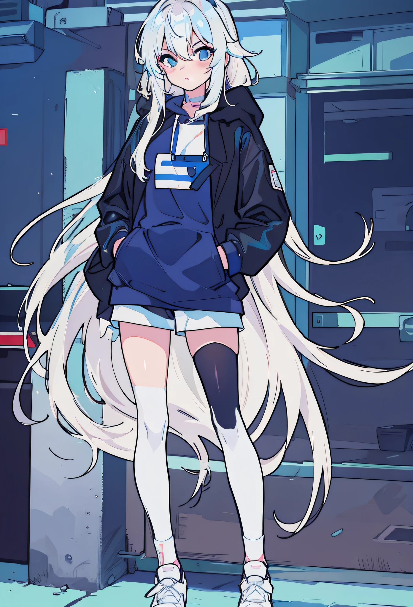 angry,Full body,full bodyesbian,Standing,upright posture、top-quality、masuter piece、超A high resolution、in 8K、clear contour、Top image quality、top-quality、white backgrounid、length hair、(hair wavy),Hair color is#FFDEAD、 One girl、Put your hands in your pockets、Hakase(daily)、wearing lab coat、Fasten a light blue tie、Wearing a white shirt under a lab coat、10 generations, dark circles, Cold, Serious,