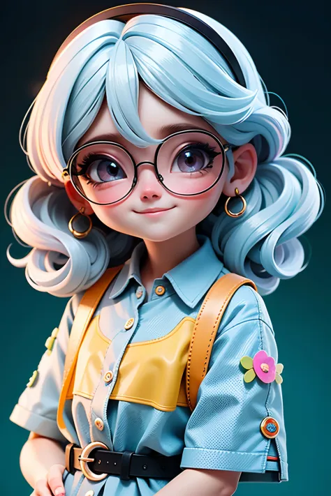 Loli Menina, cabelo mesclado, preso, modern accessories , Eyeglasses, olhos delicados e detalhados, sorriso delicado e detalhado...