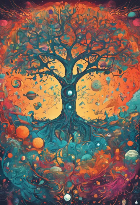 the tree of life, the beginning of creation, melting in the parallel universe, psychedelic
