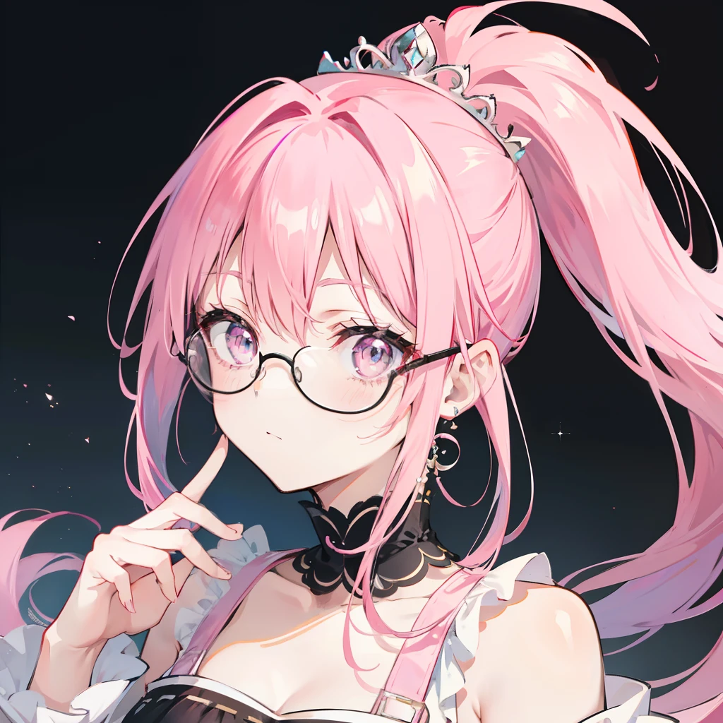 Anime girl with pink hair and glasses posing for a picture - SeaArt AI