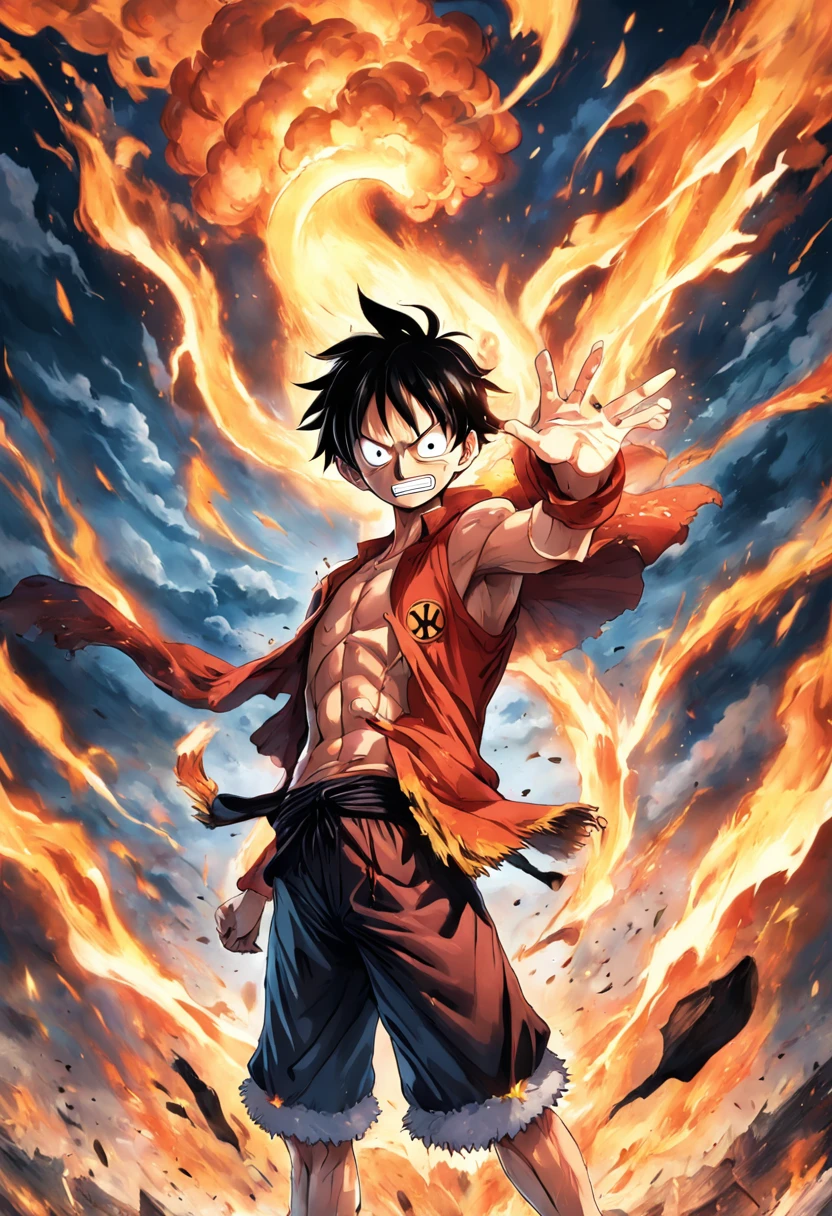 Design a gripping poster featuring Luffy from 