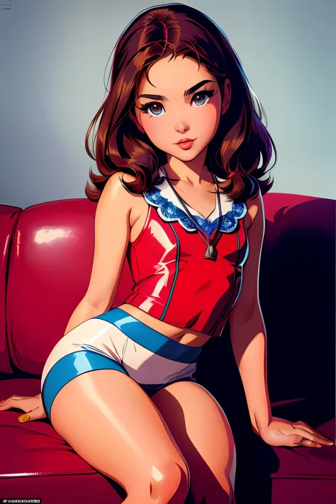 a close up of a woman sitting on a red couch, retro anime girl, artgerm and ilya kuvshinov, digital art ilya kuvshinov, ilya kuv...