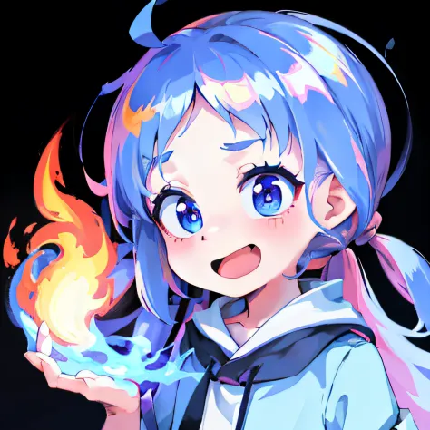 Close-up of a cartoon girl holding a fire in her hands, discord profile picture, madeline from celeste, pale young ghost girl, S...