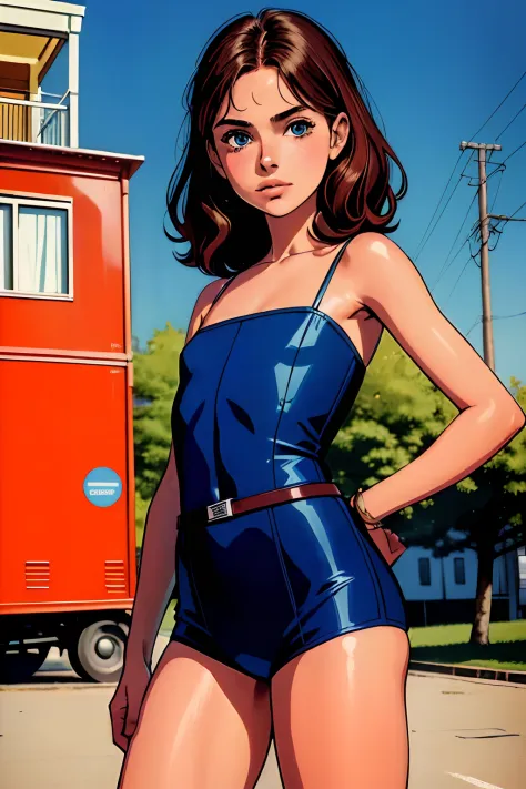 a close up of a cartoon of a woman in a blue dress, satoshi kon artstyle, retro anime girl, style of satoshi kon, by Satoshi Kon...