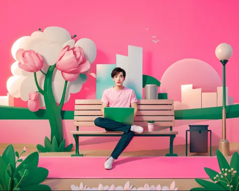 best quality, 1boy, solo, cartoon portrait , simple background,  short hair,   pink lips,