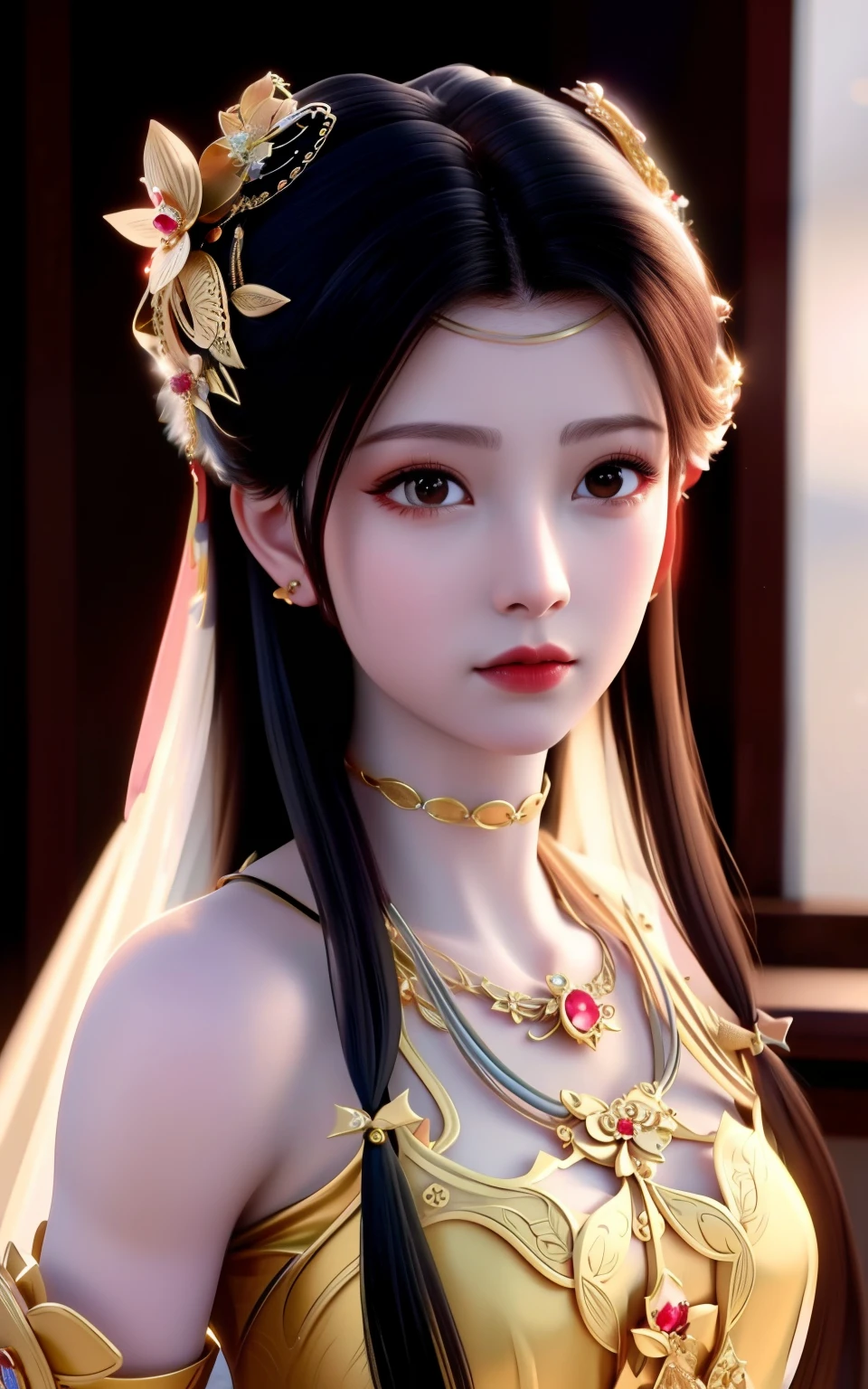 best quality, masterpiece, highres, 1girl,china wedding dress,hair ornament,necklace, jewelry,Beautiful face,upon_body, tyndall effect,photorealistic, dark studio, rim lighting, two tone lighting,(high detailed skin:1.2), 8k uhd, dslr, soft lighting, high quality, volumetric lighting, candid, Photograph, high resolution, 4k, 8k, Bokeh