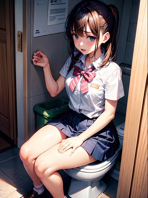 Female student peeing in toilet、embarrassed from、