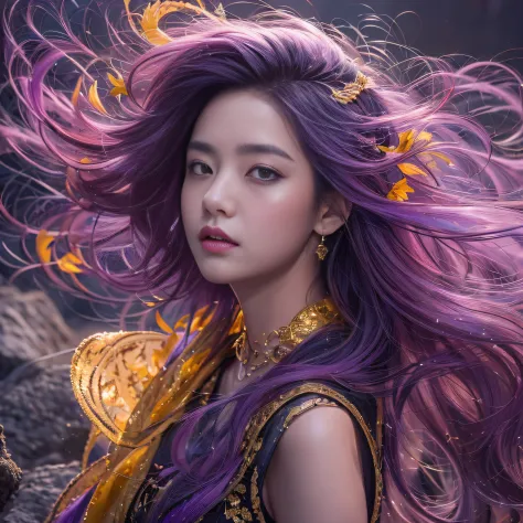 32k（tmasterpiece，k hd，hyper hd，32k）long flowing bright purple hair，autumn pond，zydink， a color，  asian people （silly girl）， （sil...