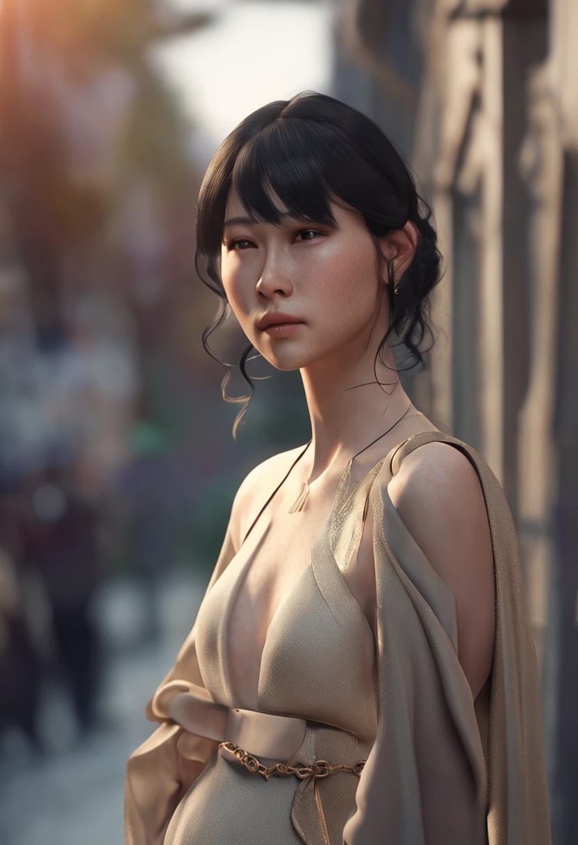 A beautiful girl who looks like Yua Mikami，fashion hair，Jet black hair，Delicate makeup，ssmile，perfect bodies，gracefulpose，Octane rendering trends on ArtStation, 8 k artistic photography, Arte conceptual fotorrealista, soft natural volumetric cinematic perfect light, Chiaroscuro, an award winning photograph, tmasterpiece，Epic, trending on artstationh, By Artgerm, h. r. Giger and Beksinski, Highly detailed, vibrant, production cinematic character render, ultra high quality model