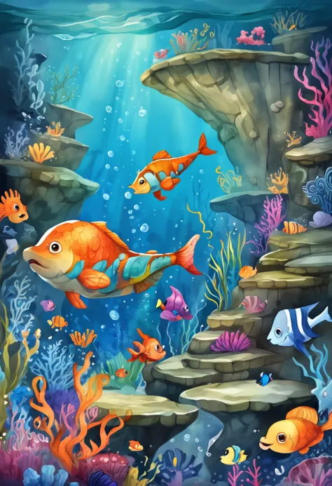 Children's coloring underwater world. Hand drawing coloring book for  children and adults. Beautiful drawings with patterns and small details.  One of a series of painted paintings. Stock Illustration | Adobe Stock