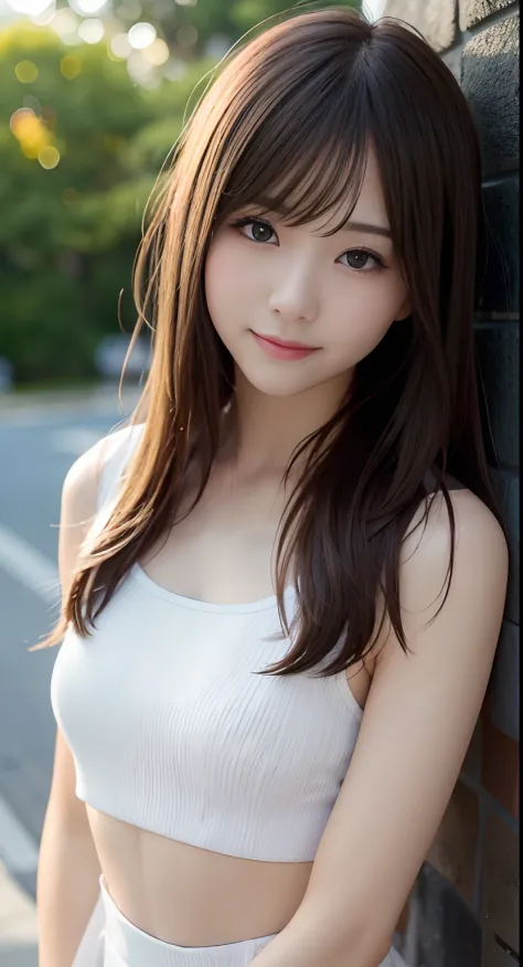 (Raw photography:1.2)、top-quality、Detailed beauty、Beautuful Women、The most beautiful women in the world、Beautiful sharp face、面長、21years old、A smile、Happy smile、light brown hair、fluffy and voluminous hair、extra detailed face、beatiful detailed eyes、eye line、...