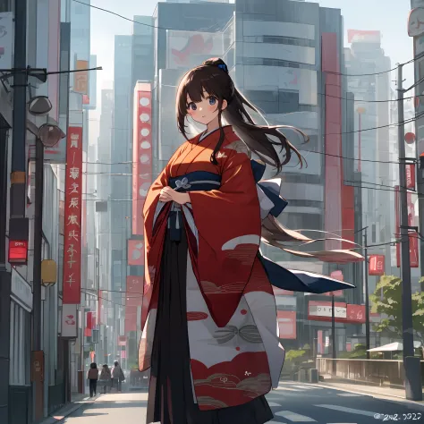 beautiful Japanese girl on big city