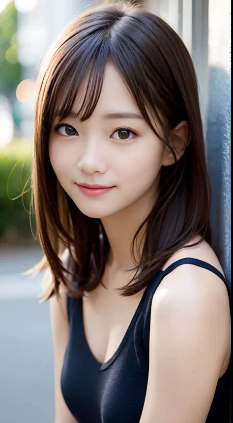 (Raw photography:1.2)、top-quality、Detailed beauty、Beautiful Korean Woman、The most beautiful women in the world、Beautiful sharp face、面長、21years old、A smile、Happy smile、light brown hair、fluffy and voluminous hair、extra detailed face、beatiful detailed eyes、ey...
