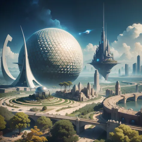 Terraforming、cyberpunked、epcot、Sci-Fi Art、Space City、Earth Metropolis、top-quality、​masterpiece、超A high resolution、Megacities、dream、