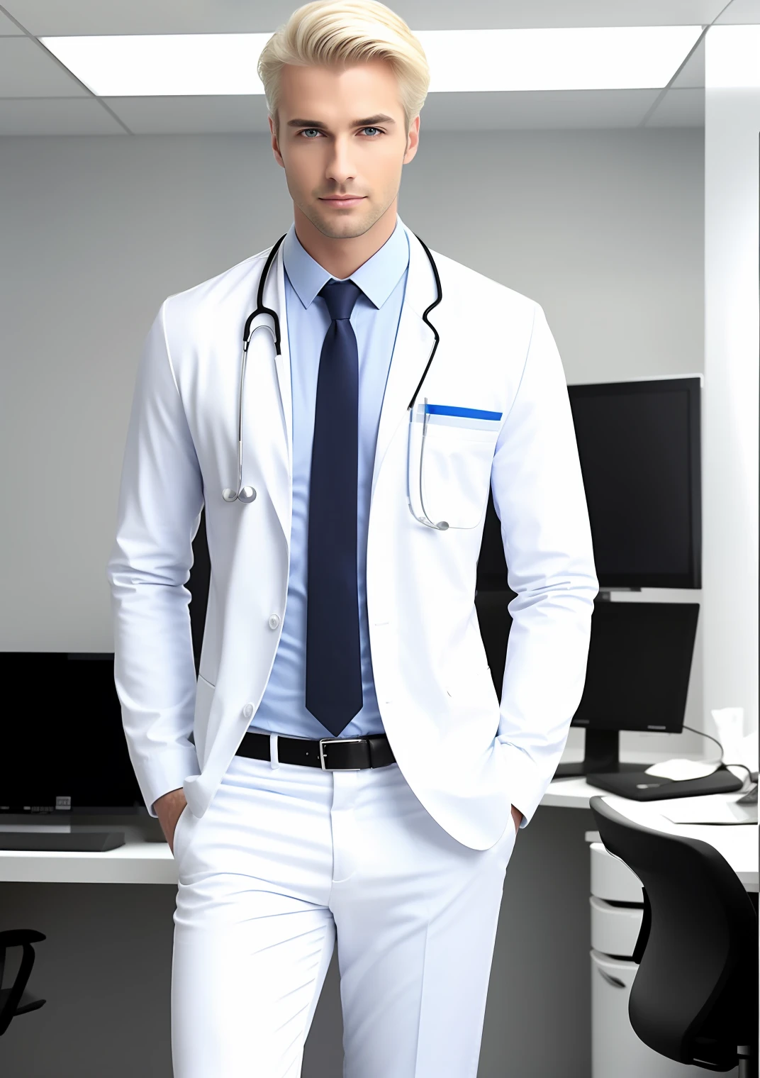 Arafed male doctor in white suit and tie standing in front of a ...