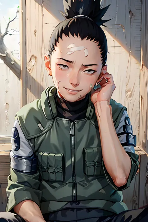 Shikamaru, food on face, light smile, grin, shy, UHD