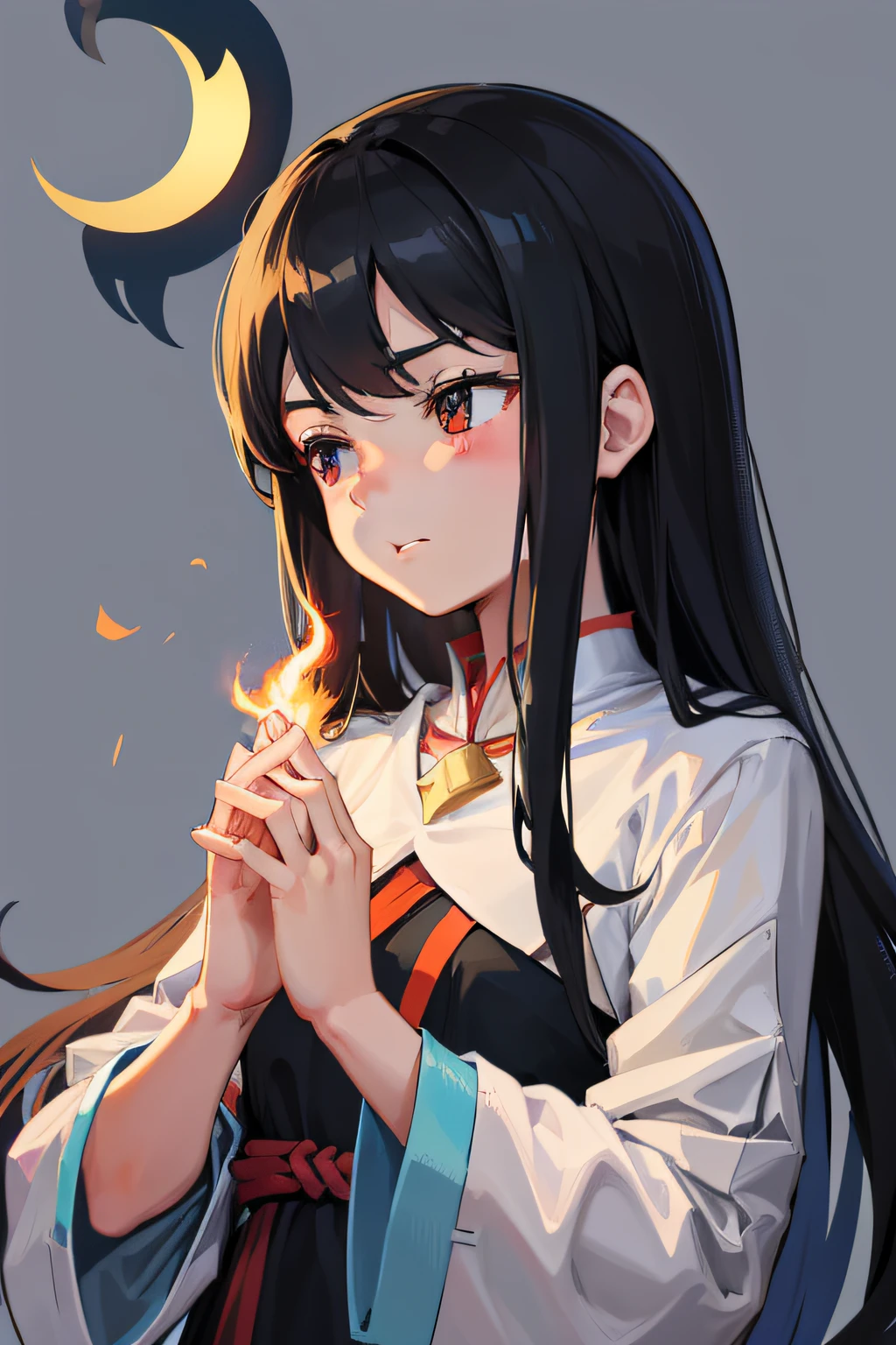 Anime girl with long black hair and a white shirt holding a lit candle -  SeaArt AI