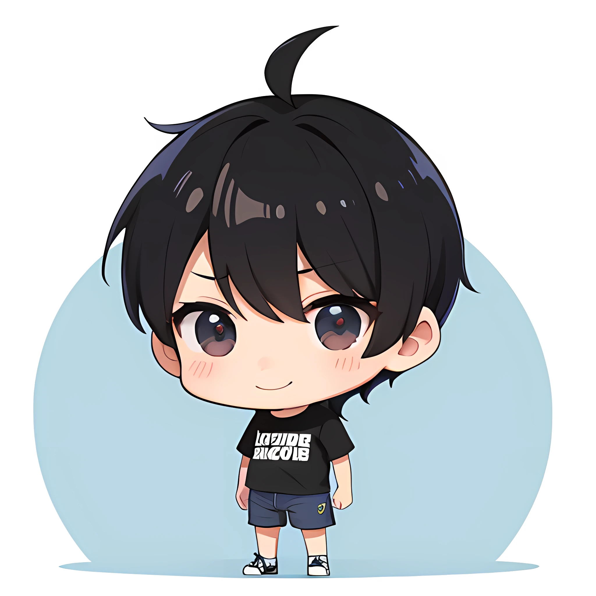 Reaping、Brown hair、shoun、shoun,twinks、Very short、1 persons,short-haired, 独奏, (twitch emote:1), Chibi, Black eyes, comic strip, man、white backgrounid, a sticker, Thick black outline,、short-haired、elementary student、full body Esbian、Blue shorts、short-haired、Cool、Mini、Blue shorts、a black T-shirt、Purple Socks、Chibi Chara.Have a game、short-haired、Male child、with light glowing、gamer、A smile、action、Short