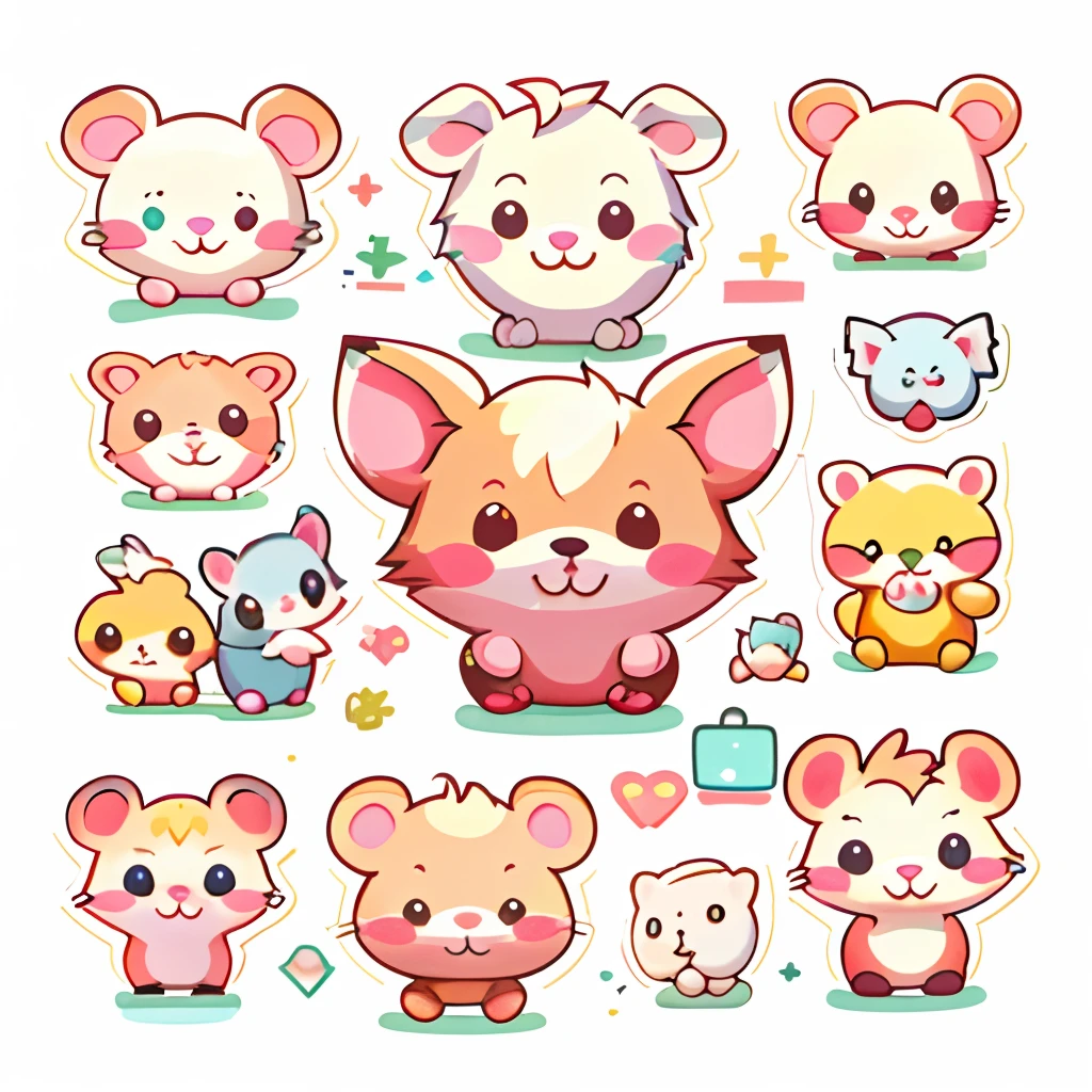 Enhance the details，Trim complex colors，high qulity，4K,A group of cartoon pigs with different expressions and expressions, adorable digital art, cute mouse pokemon, Cute characters, cute artwork, Cute detailed digital art, adorable creature, Cute animals, style of cute pokemon, cute detailed artwork, lovely art style, maplestory mouse, author：Ryan Yee, kawaii, hamsters, cute illustration, Kawaii chibi, Cute cartoon character,