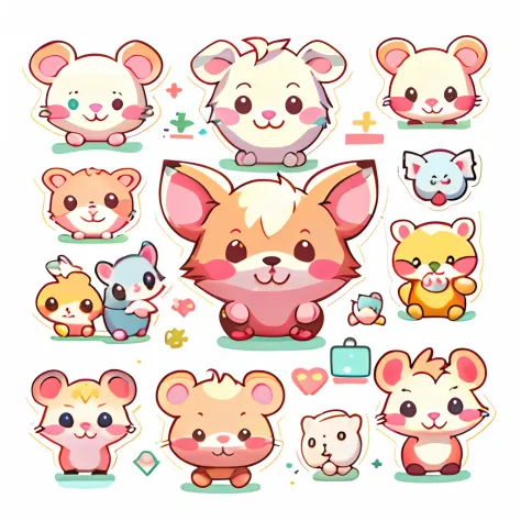 Enhance the details，Trim complex colors，high qulity，4K,A group of cartoon pigs with different expressions and expressions, adorable digital art, cute mouse pokemon, Cute characters, cute artwork, Cute detailed digital art, adorable creature, Cute animals, ...