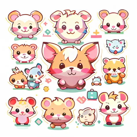 Enhance the details，Trim complex colors，high qulity，4K,A group of cartoon pigs with different expressions and expressions, adorable digital art, cute mouse pokemon, Cute characters, cute artwork, Cute detailed digital art, adorable creature, Cute animals, ...