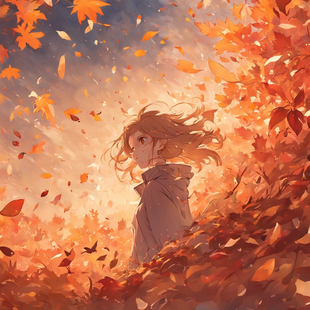 Anime girl in autumn leaves - SeaArt AI